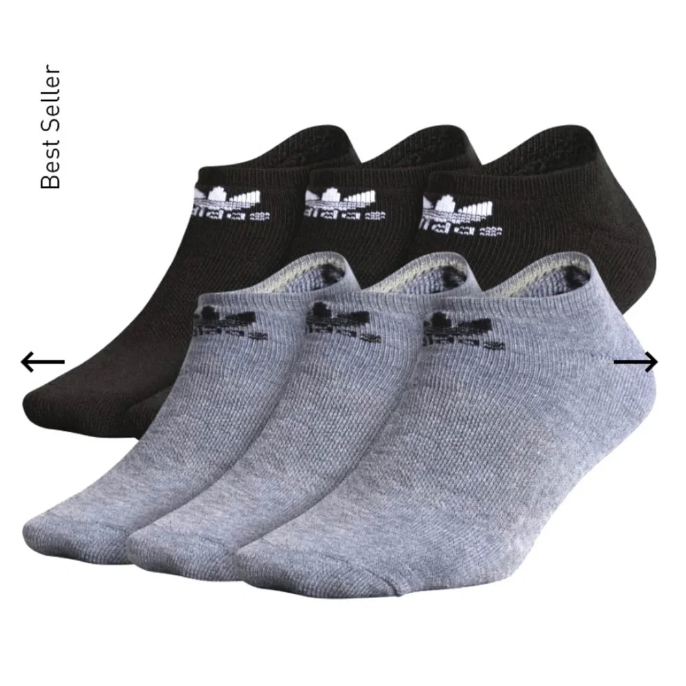 ✖️ ADIDAS ORIGINALS TREFOIL SUPERLITE *NO SHOW* SOCKS WOMENS 6 PACK GRAY BLACK